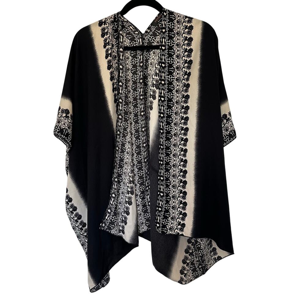 Renee C. (OS) Bohemian Chic Oversized Ombre Floral Printed Neutral Caftan/Kimono